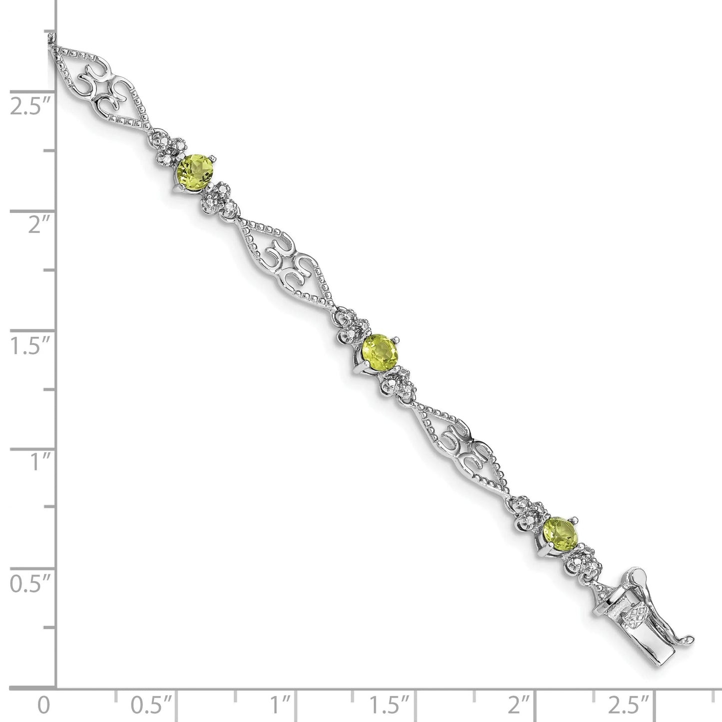 Genuine Peridot Sterling Silver Diamond Bracelet