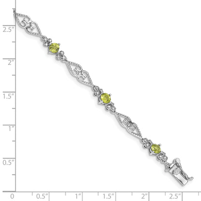 Genuine Peridot Sterling Silver Diamond Bracelet
