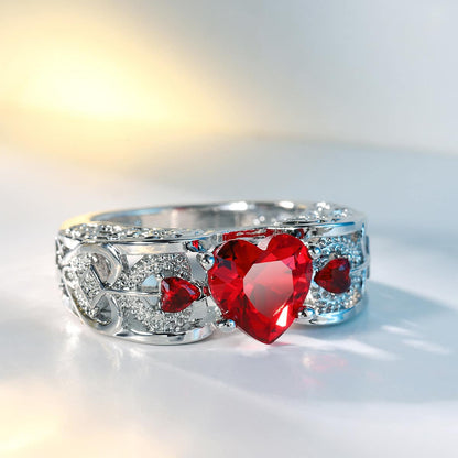 Red Crystal & Cubic Zirconia Floral Heart-Cut Band-3