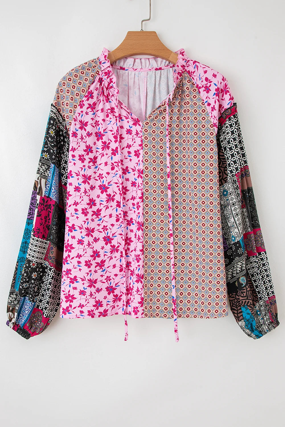 Threaded Pear Solirina Shoulder Bubble Sleeve Blouse