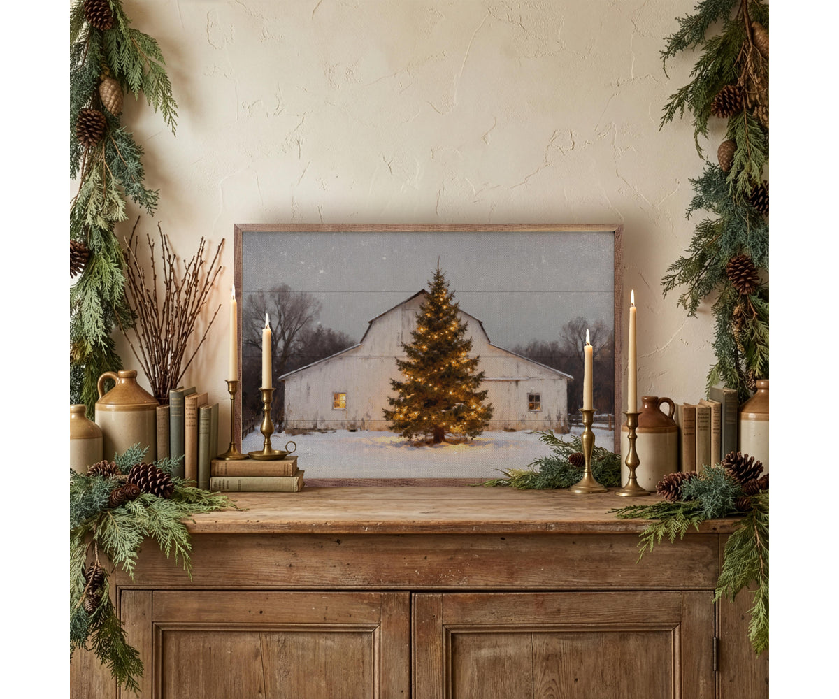 Kendrick Home White Barn And Holiday Tree