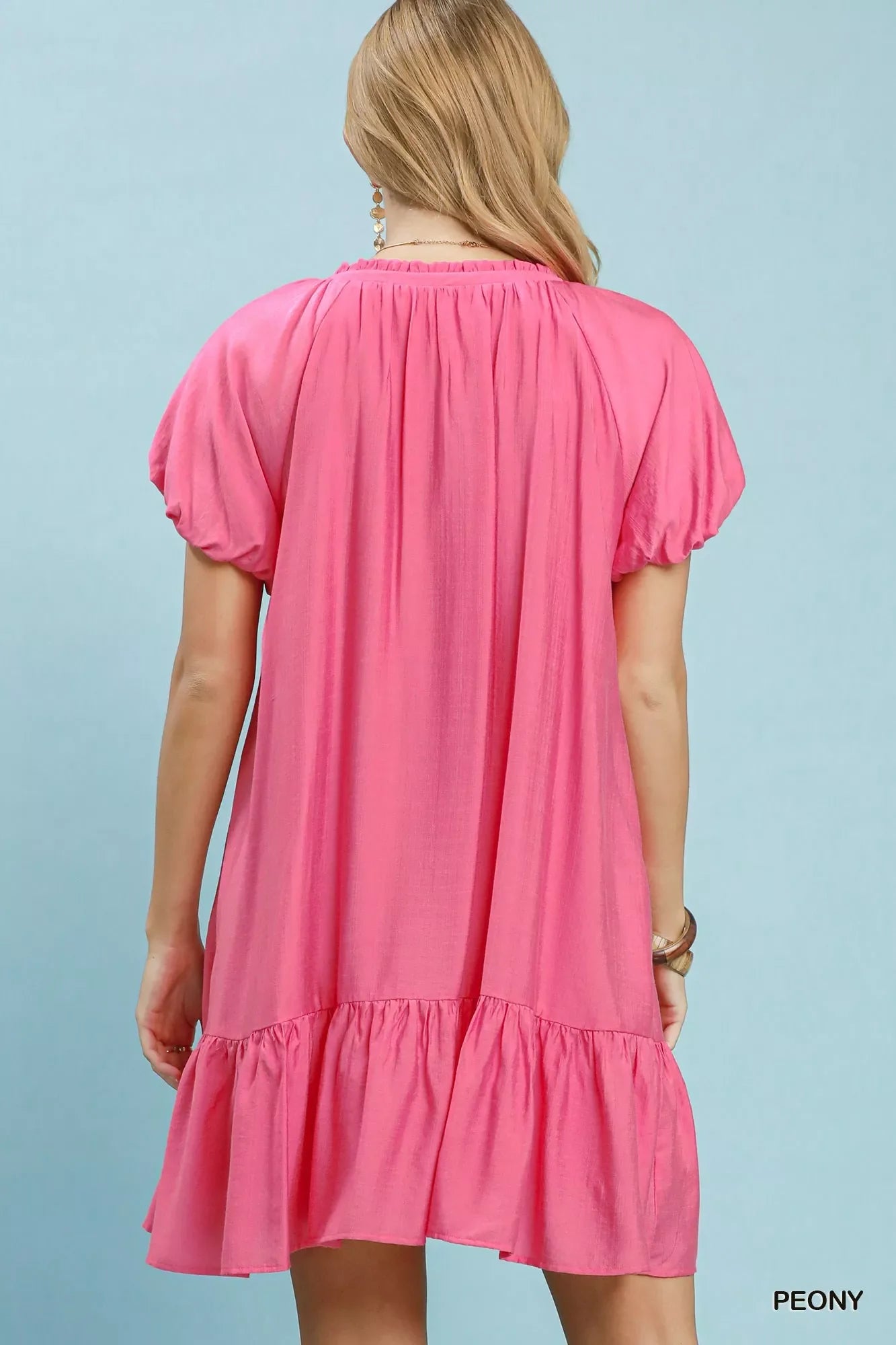 Umgee Ruffle Hem Shift Mini Dress in Peony