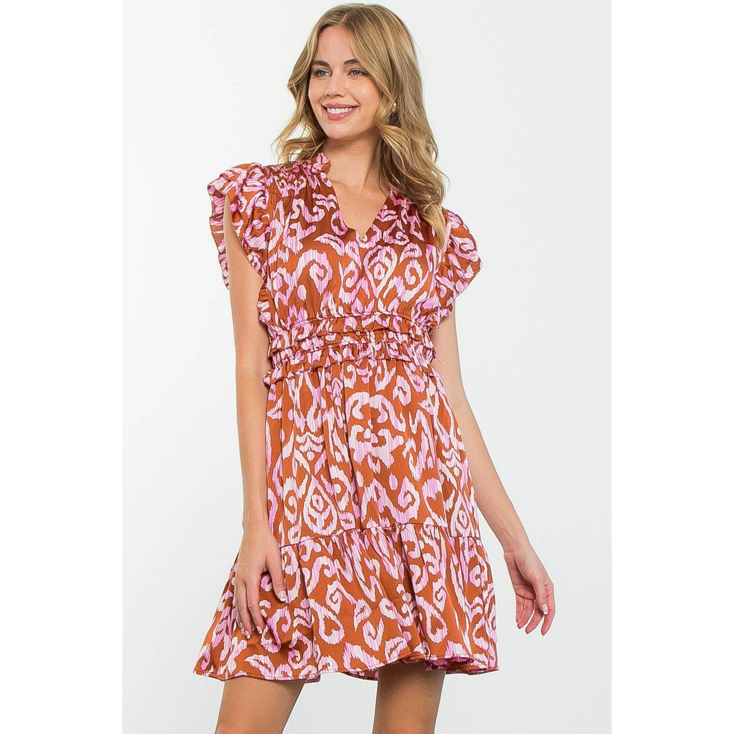 Monica - Flutter Sleeve Tiered Print Mini Dress
