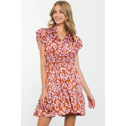 Monica - Flutter Sleeve Tiered Print Mini Dress