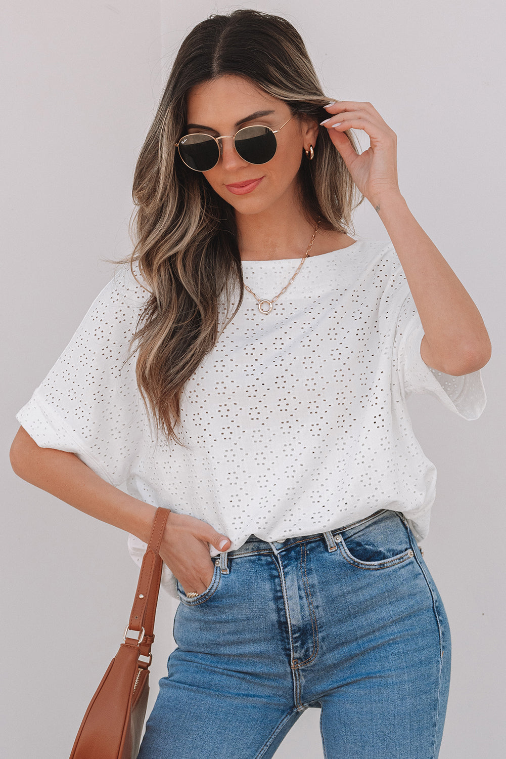 Threaded Pear Faye Eyelet Pattern Casual Top