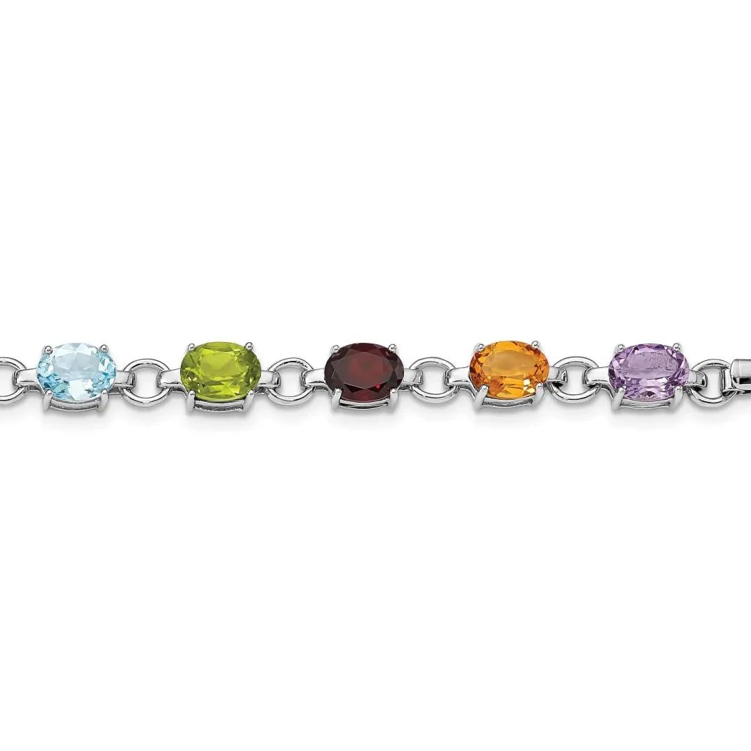 Oval Genuine Multi Stone Silver Bracelet
