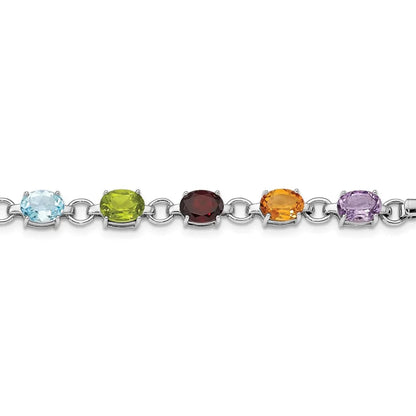 Oval Genuine Multi Stone Silver Bracelet