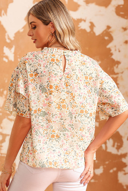 Threaded Pear Karsyn Floral Print Wide Ruffle Sleeves Blouse