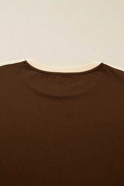 Malani Varsity Striped Crew Neck Long Sleeve Top - Dark Brown