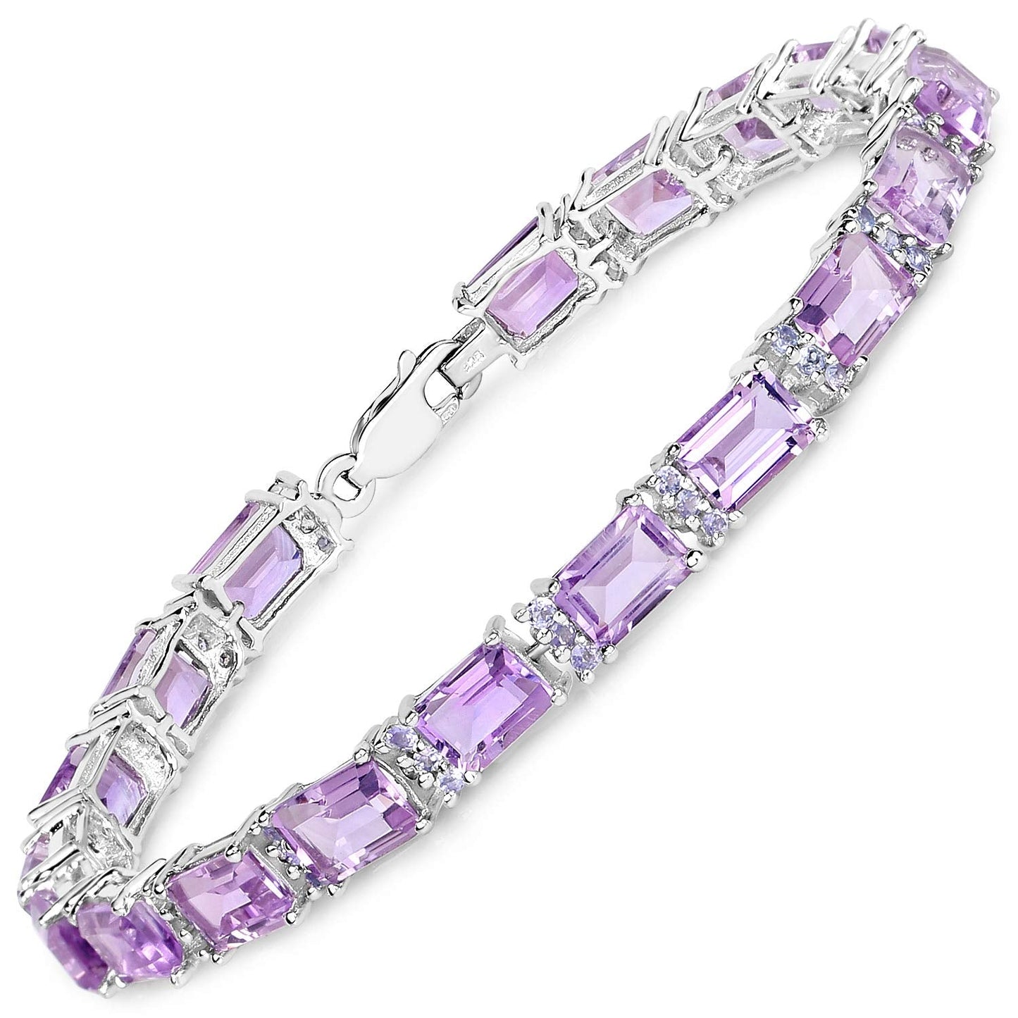 Octagon Purple Amethyst Prong Silver Tennis Bracelet