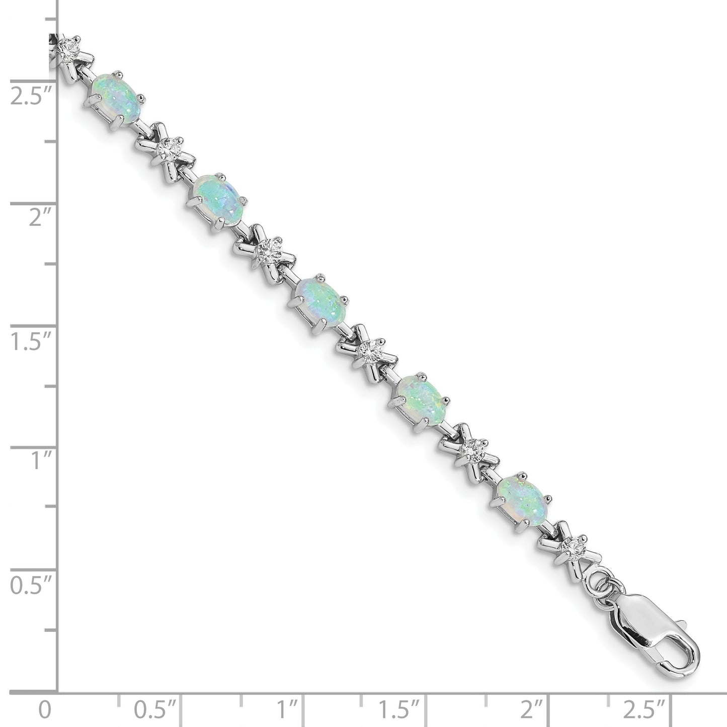 Oval White Created Opal & CZ Prong Sterling Silver X Link Bracelet
