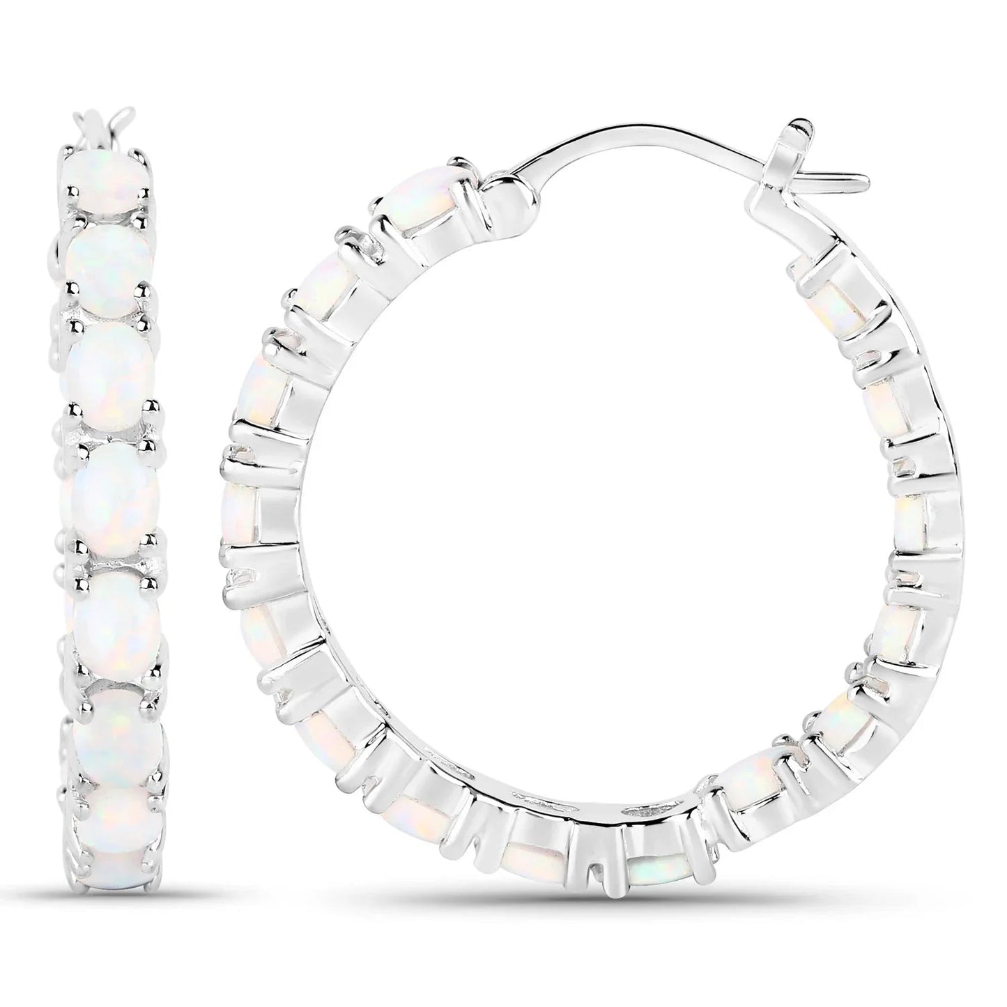 2.05 Ct Oval White Opal Prong Sterling Silver Tennis Hoop Clip-On Earrings
