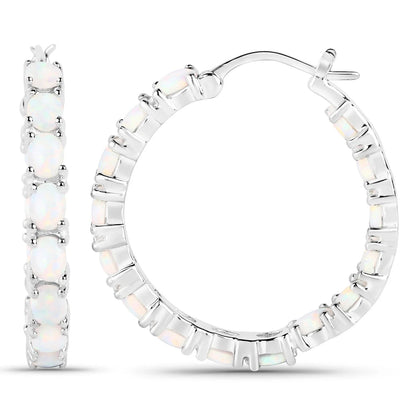 2.05 Ct Oval White Opal Prong Sterling Silver Tennis Hoop Clip-On Earrings