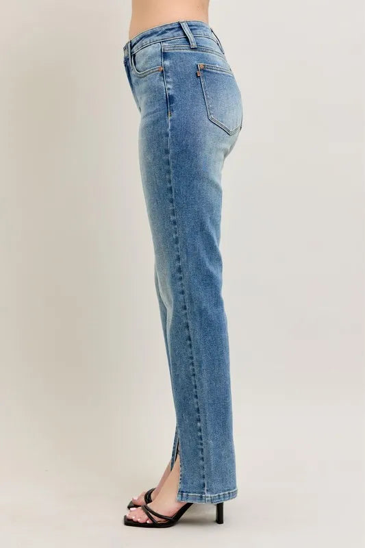 Judy Blue Full Size High Waist Vintage Wash Front Seam & Slit Straight Plus Size