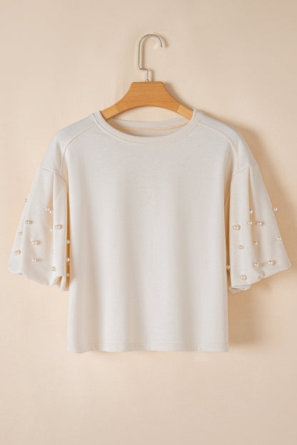 Threaded Pear Sylvia Pearled Puff Sleeve Loose Top