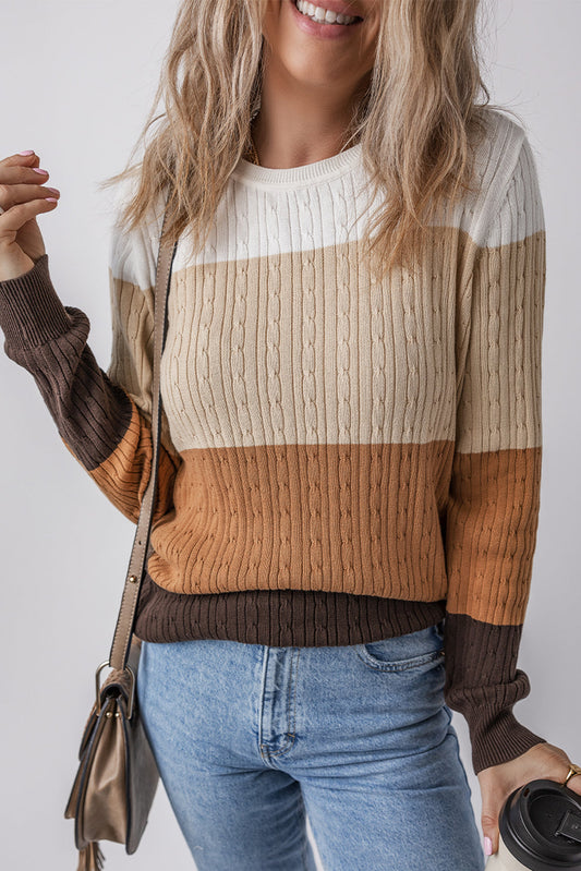 Threaded Pear Madison Colorblock Cable Knit Sweater