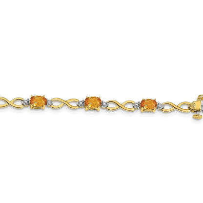 14K Gold Infinity Genuine Citrine and Diamond Bracelet