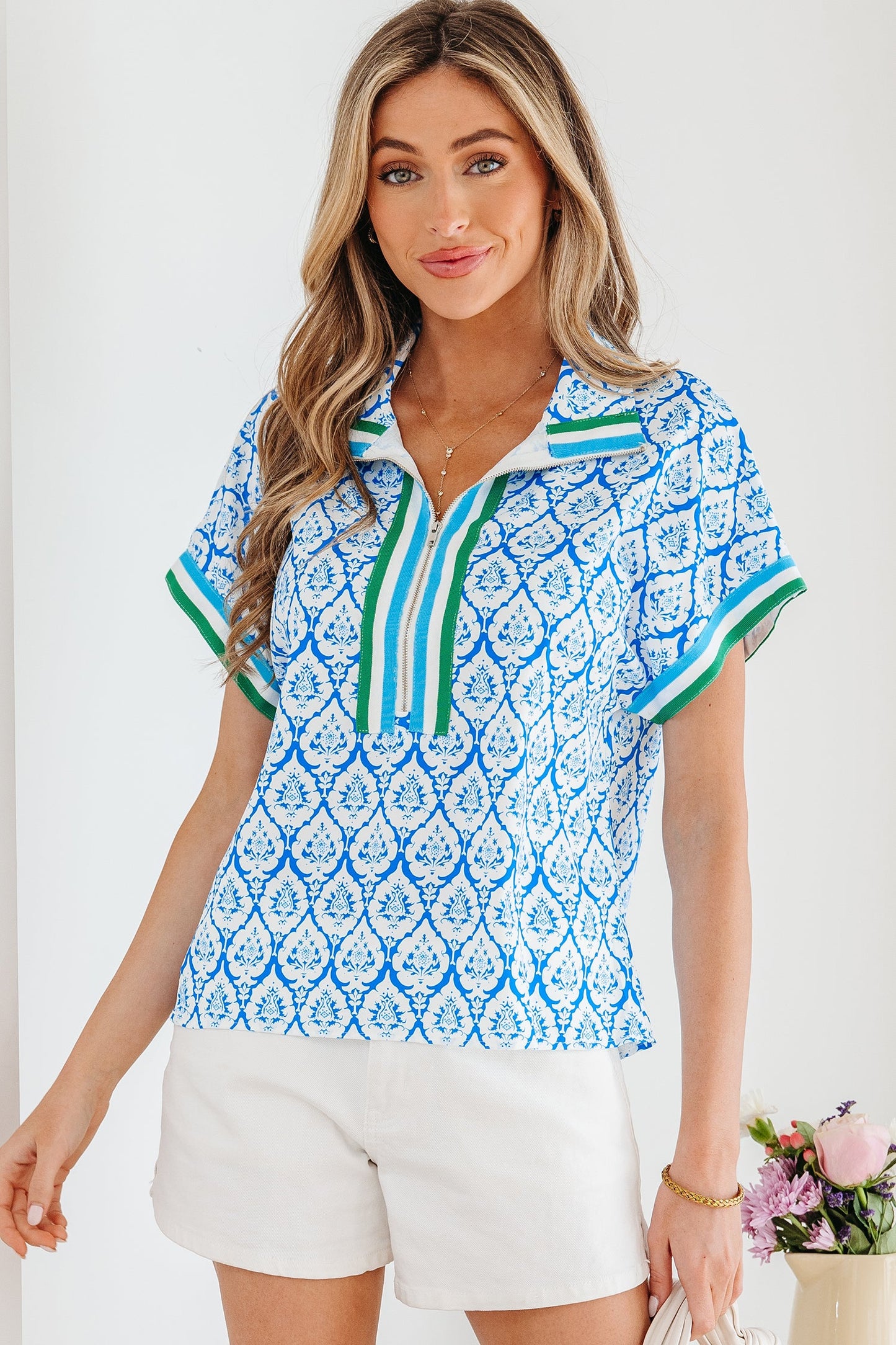 Threaded Pear Jade Sleeve Summer Blouse Top