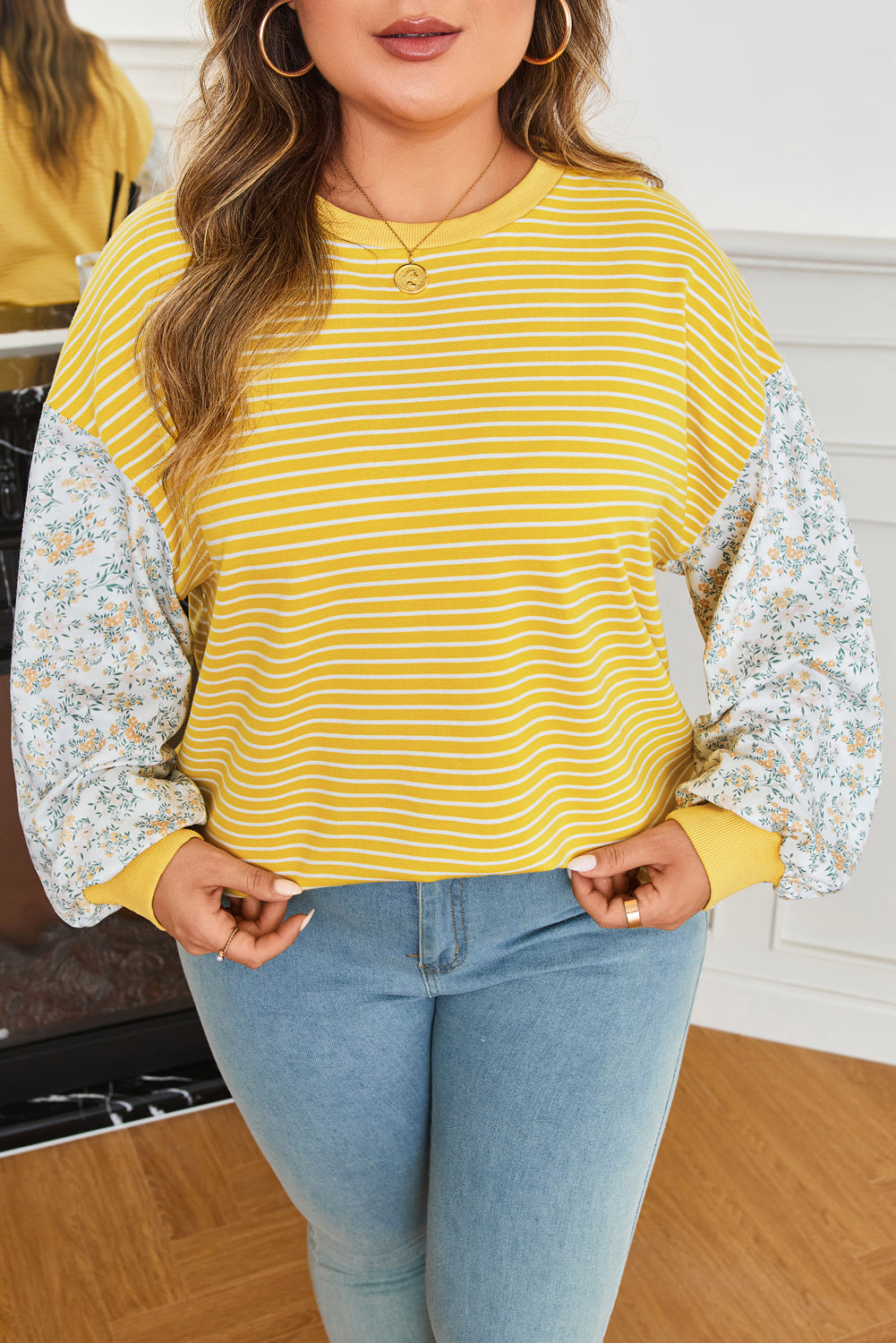 Threaded Pear Evelyn Sleeve Patchwork Loose Top