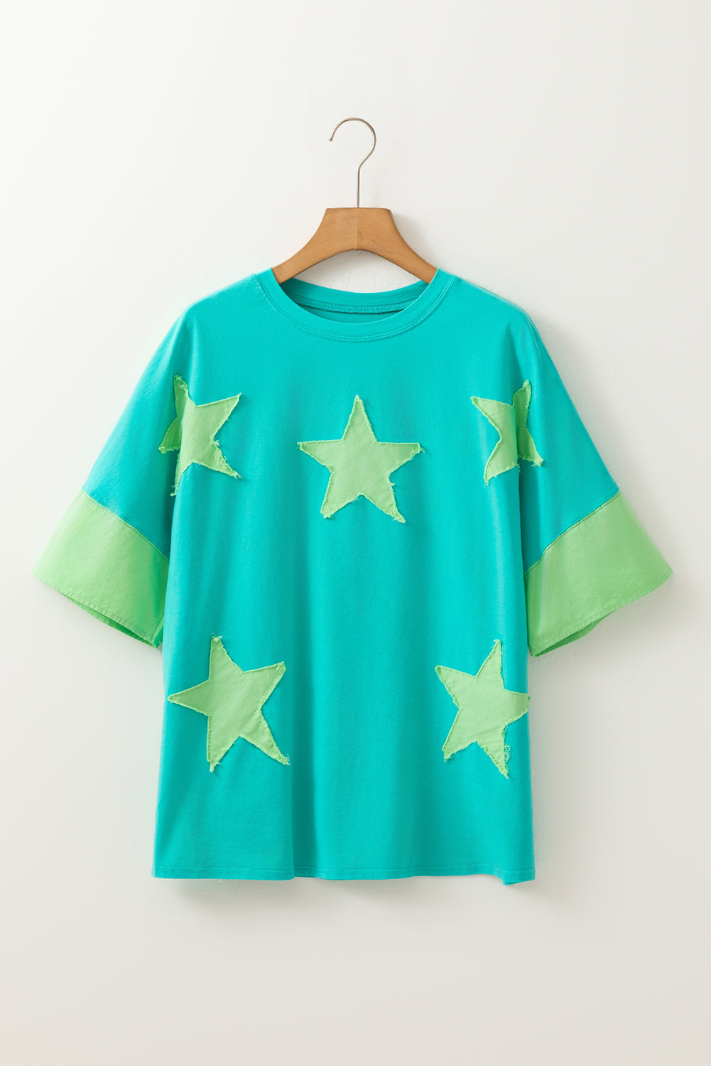 Threaded Pear Etta Frayed Denim Star Patched Oversize Top