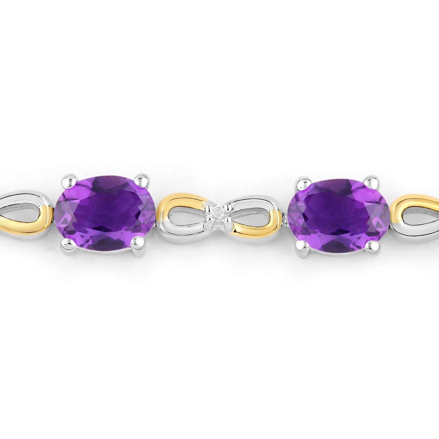 Oval Purple Amethyst Prong Two-Tone Gold Plated Silver Infinity Bolo Adjustable Bracelet