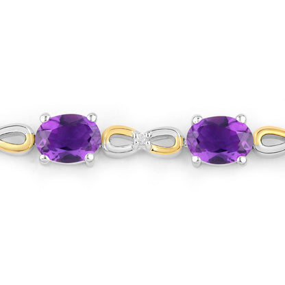 Oval Purple Amethyst Prong Two-Tone Gold Plated Silver Infinity Bolo Adjustable Bracelet
