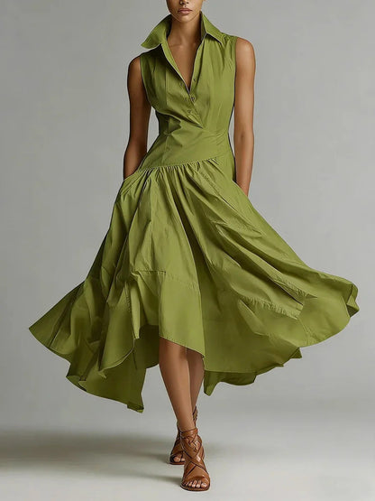 Women's Goddess Slim-Fit Maxi Dress – Collared, Sleeveless, Elegant Long Dress