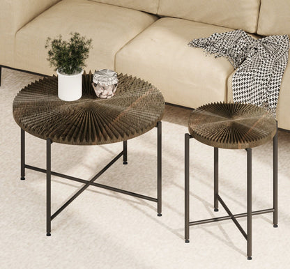 Radial - Pattern Coffee and End Table Set Waterproof Cover, Distressed Cylindrical Design (Set of 2)