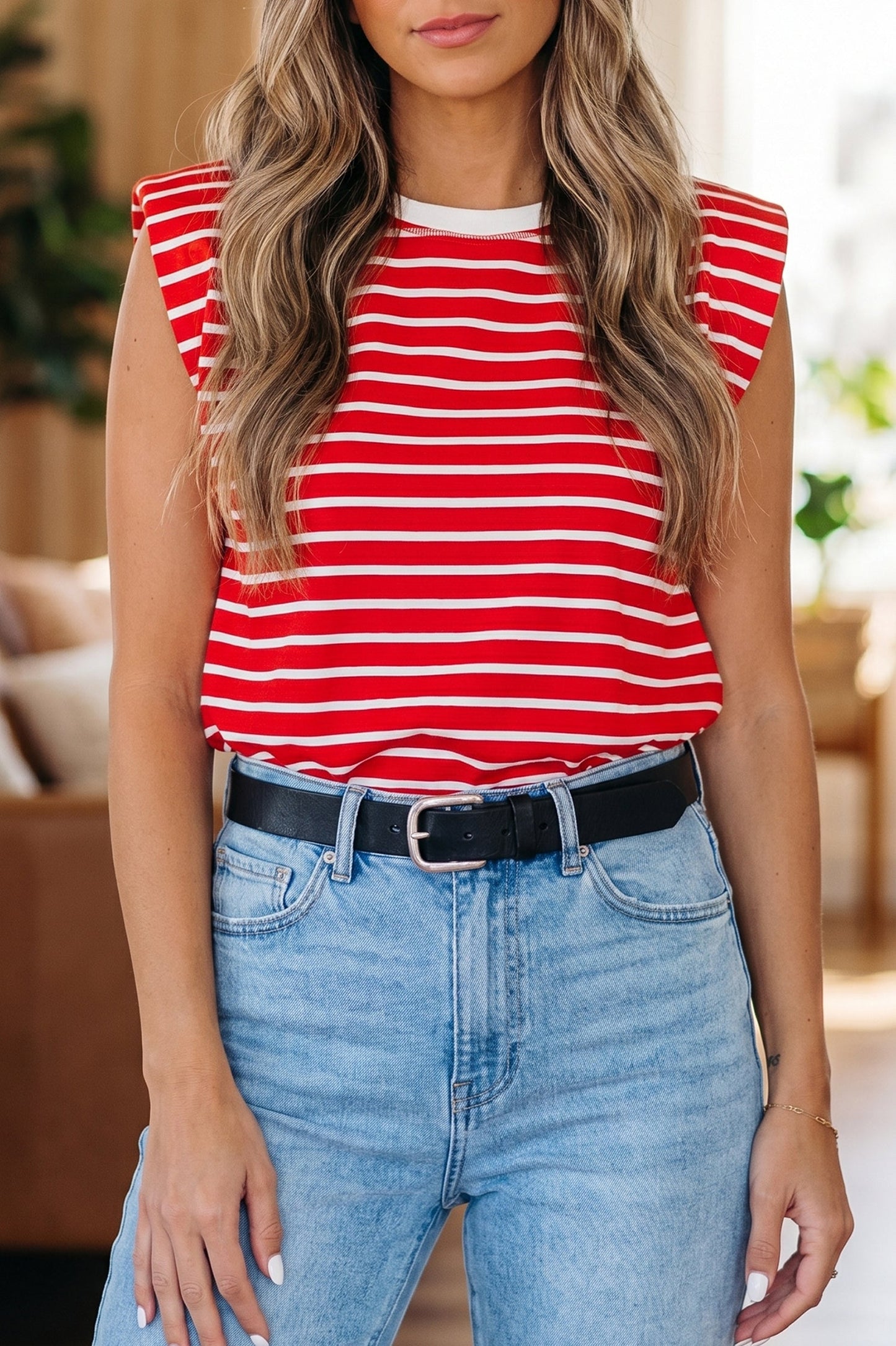 Threaded Pear Ivy Trim Loose Tank Top