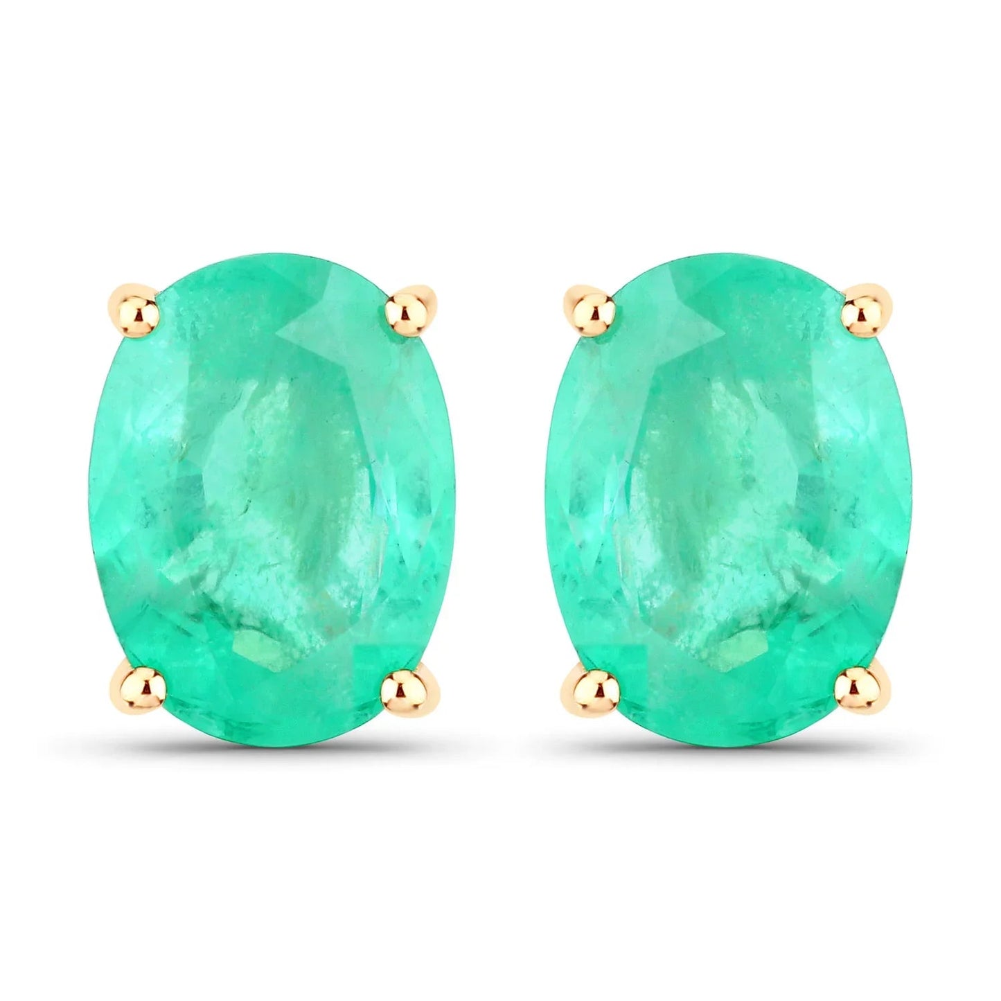 2.40 Ct Oval Green Zambian Emerald Prong 10K White Gold Stud Earrings
