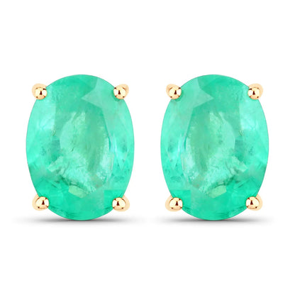 2.40 Ct Oval Green Zambian Emerald Prong 10K White Gold Stud Earrings