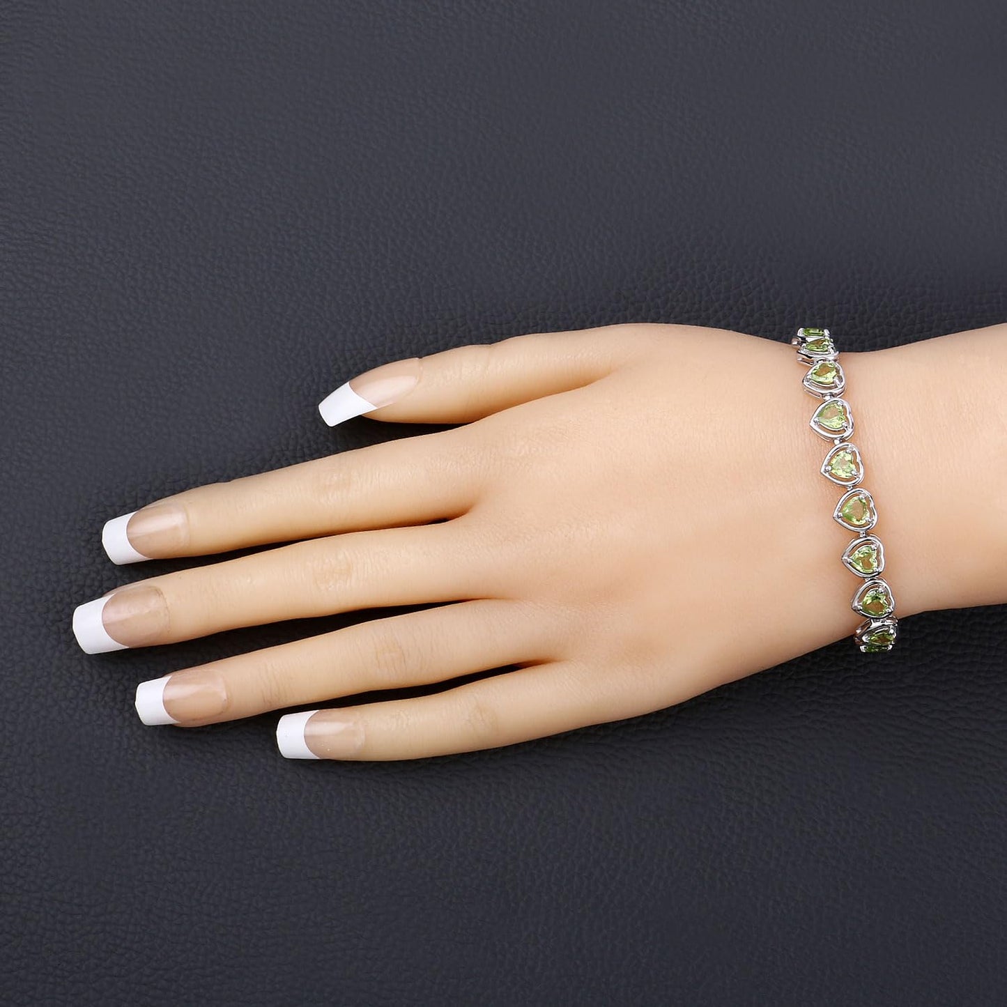 9.24 Ct Heart Green Peridot & Diamond Prong Silver Tennis Bracelet