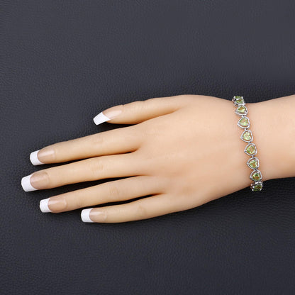 9.24 Ct Heart Green Peridot & Diamond Prong Silver Tennis Bracelet