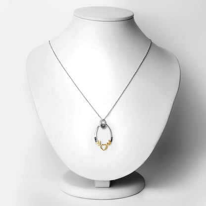 Round Blue Sapphire Prong Silver Mom Pendant Necklace