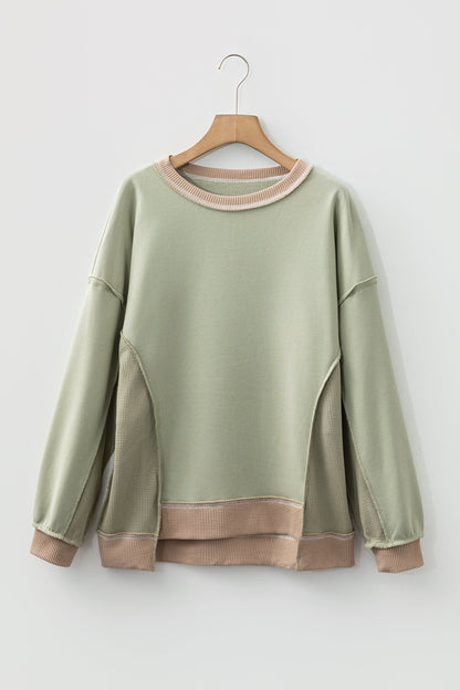 Threaded Pear Maelynn Waffle Patchwork Oversize Sweatshirt