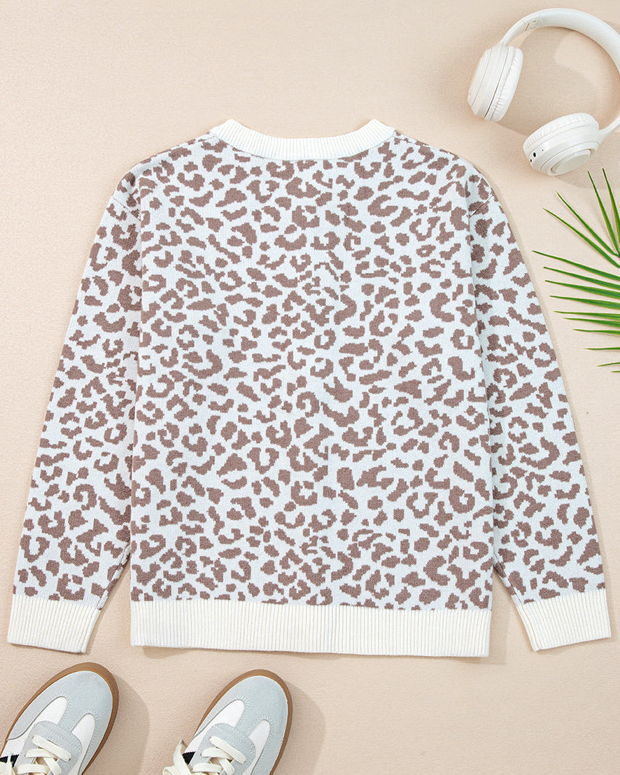 Leopard Knitted Cardigan - Khaki