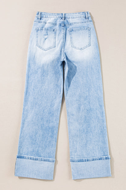 Threaded Pear Saige Wash Distressed Straight Jeans