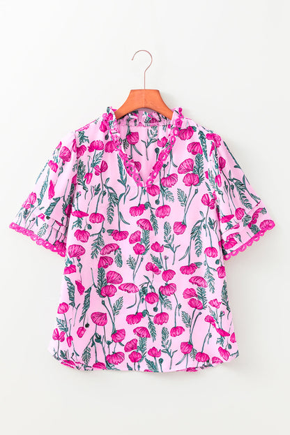 Threaded Pear Ruby Detail Frilled Summer Blouse