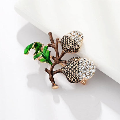 Cubic Zirconia & Enamel Goldtone Hazelnut Brooch