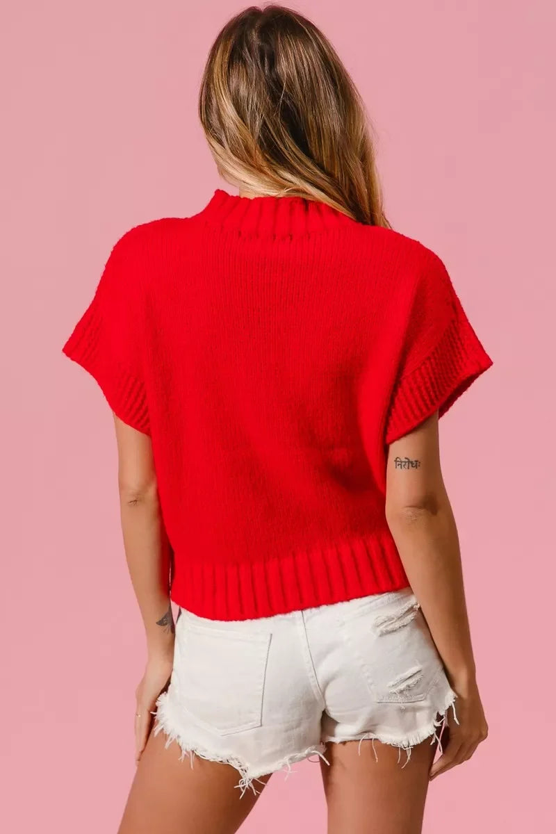 BiBi Rib Banded Heart Pattern Valentines Sweater