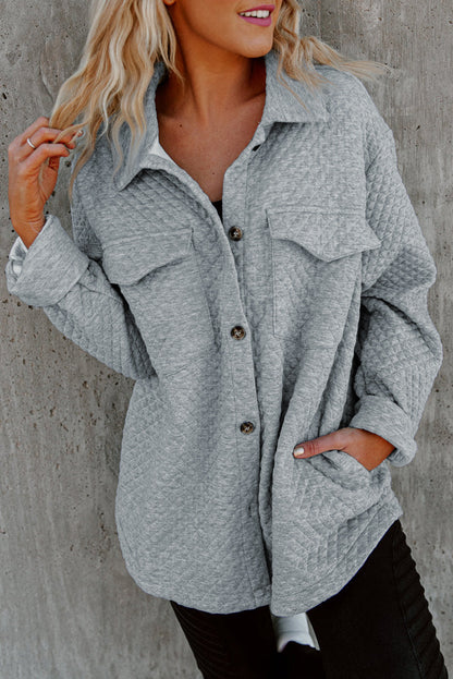 Threaded Pear Brooklynn Retro Quilted Flap Pocket Button Shacket