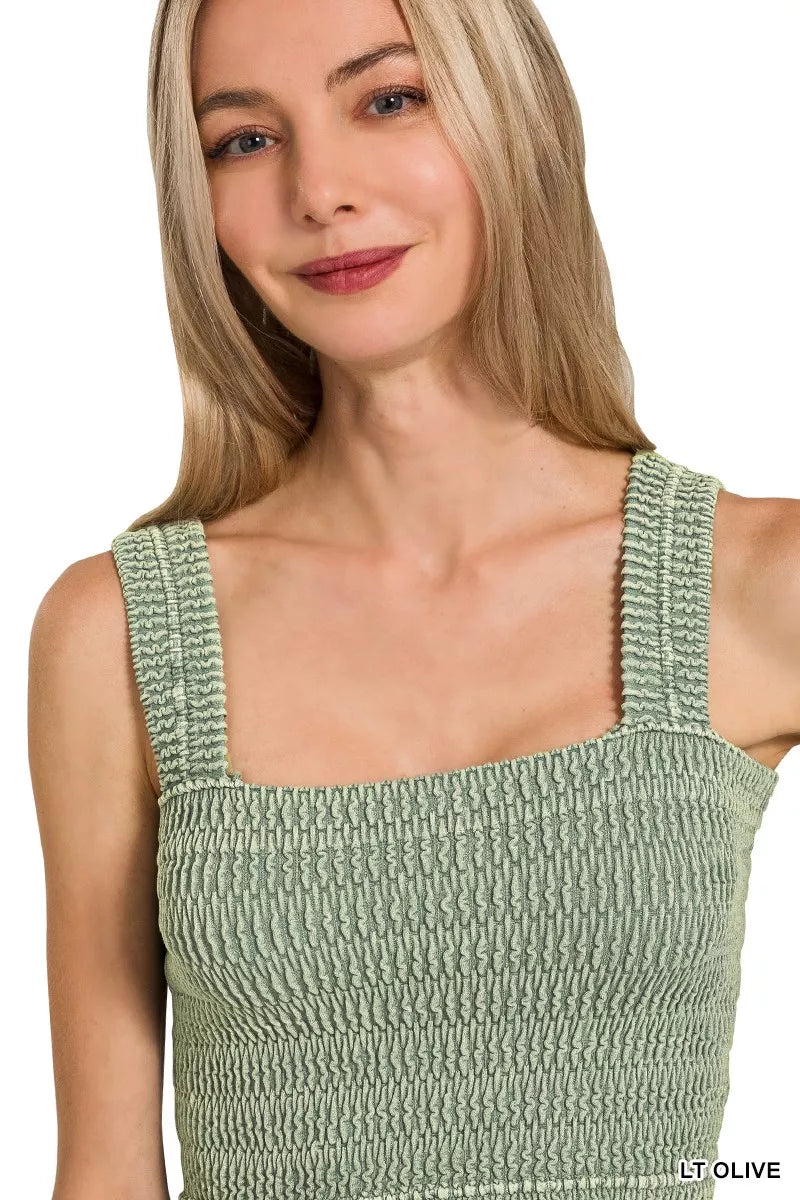 Zenana Seamless Winkle Stone Washed Bra Top