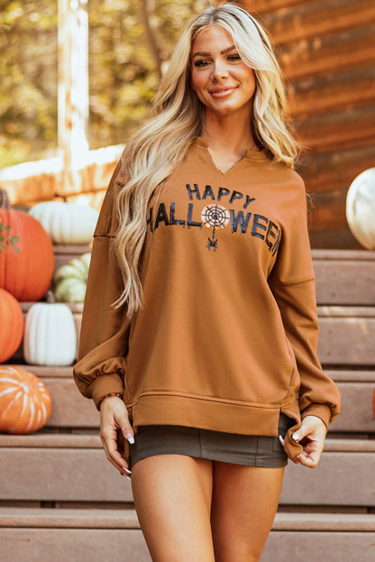 Threaded Pear Sequin Happy Halloween Long Sleeve Top