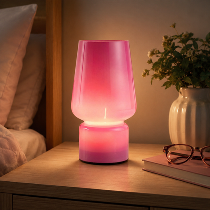 Open Top Glass LED Lamp in Pink-