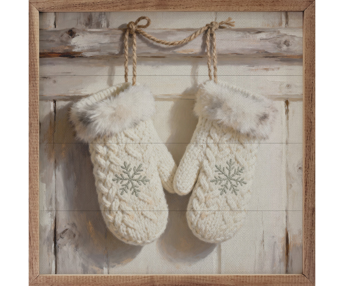 Kendrick Home White Mittens With Snowflakes