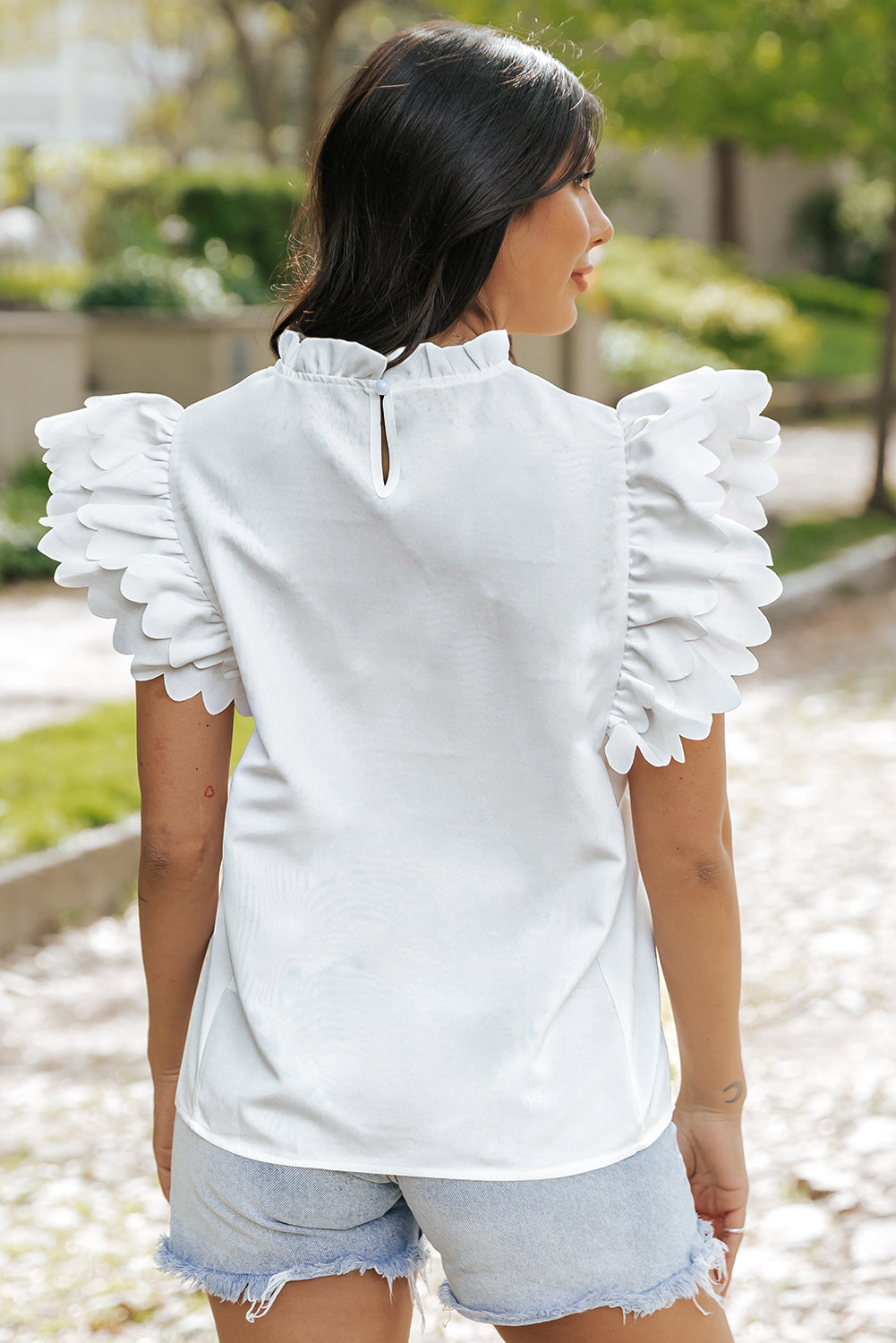 Threaded Pear Milan Scalloped Ruffle Sleeve Top