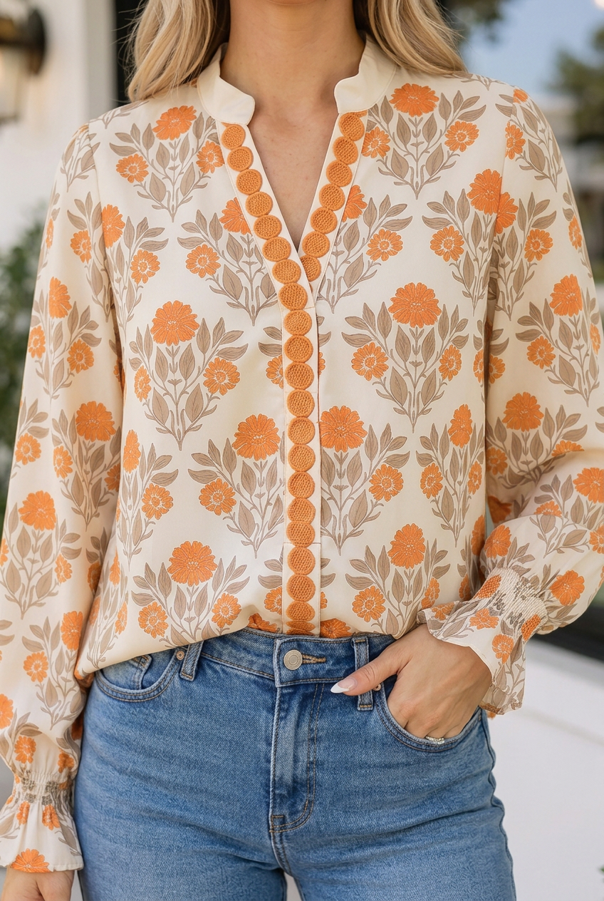 Piper Long Sleeve Blouse Long Sleeve Top - L - 12/14 / Orange