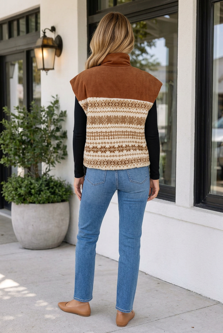Threaded Pear Cennedy Collar Patchwork Design Vest