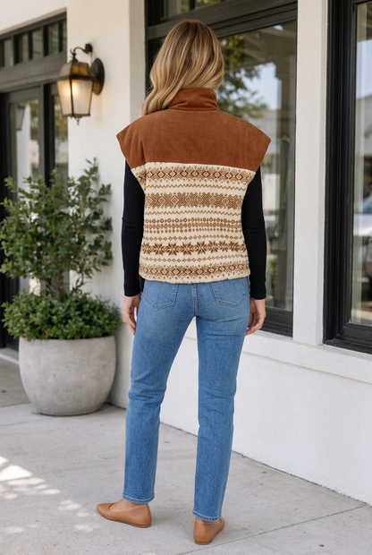 Threaded Pear Cennedy Collar Patchwork Design Vest