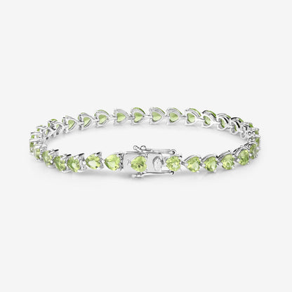 13.64 Ct Heart Green Peridot Prong Sterling Silver Box Clasp Tennis Bracelet